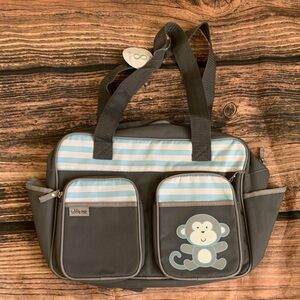 Little Me Monkey diaper bag blue stripe gray boy baby gift 8 pocket